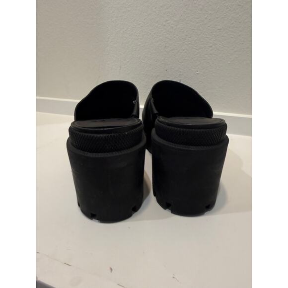 Gianni Bini Women’s Black Leather Platform Chunky Lug Sole Clog Mules 9.5 - Picture 5 of 16